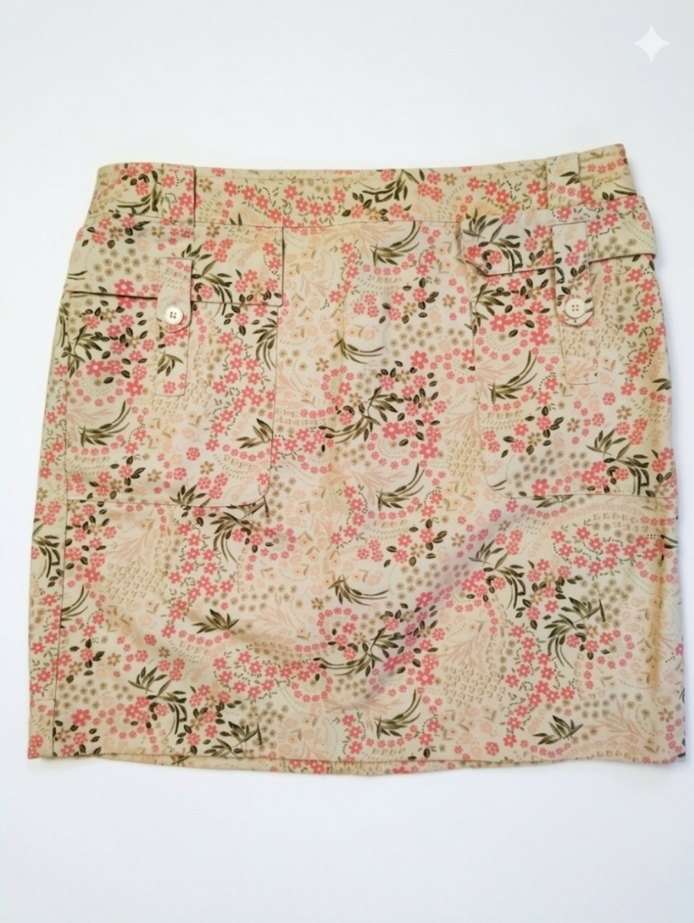 Loft Ann Taylor Mini‎ Floral Pink and Cream Cotton Skirt Size 10